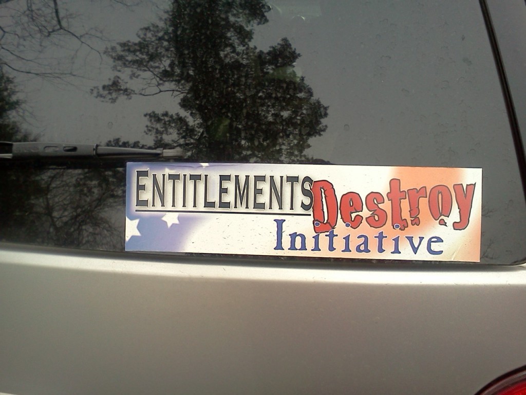 Bumper Sticker - Charlottesville VA - entitlements