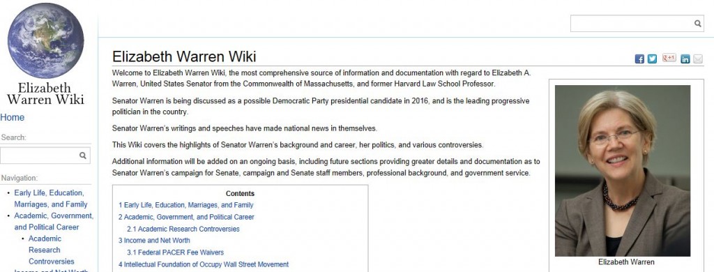 Elizabeth Warren Wiki home page 1-30-2013