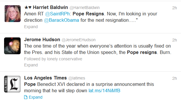 Pope resigns tweets