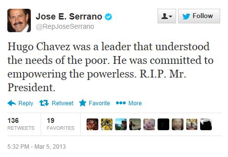 Twitter - @RepJoseSerrano - Chavez Death