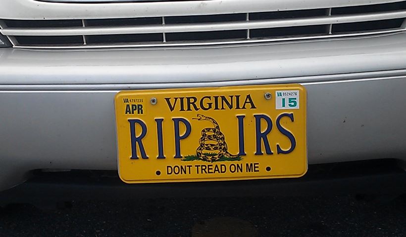 Bumper Sticker - Virginia Plate - RIP IRS.jpg