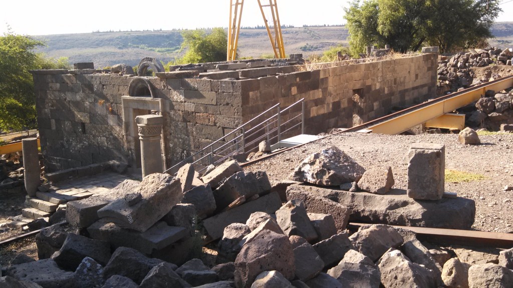 (Synagogue excavation at Umm el Kanatir, Golan Heights, Israel)