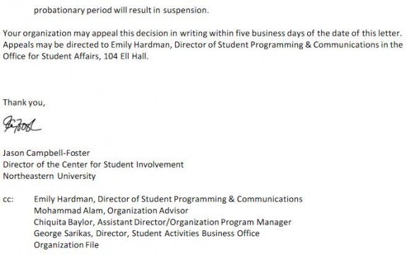 Northeastern SJP Suspension Notice 5