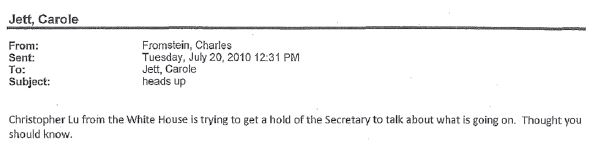 Sherrod Case - Email Charles Fromstein July 20 re White House