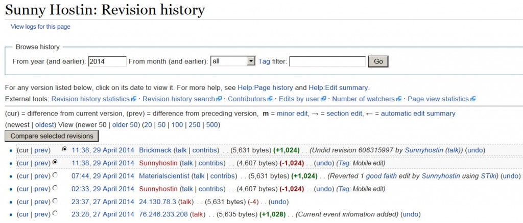Sunny Hostin Wikipedia Revision History ao 4-29-2014 1130 am EST
