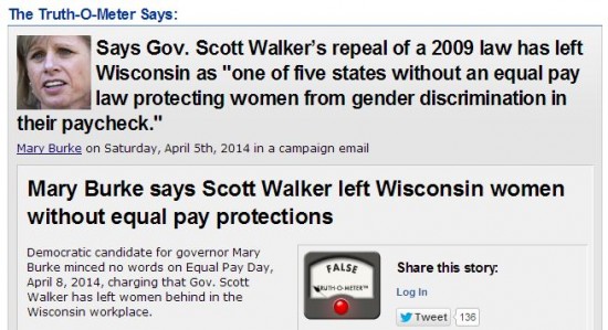 Politifact Wisconsin Mary Burke Scott Walker Equal Pay