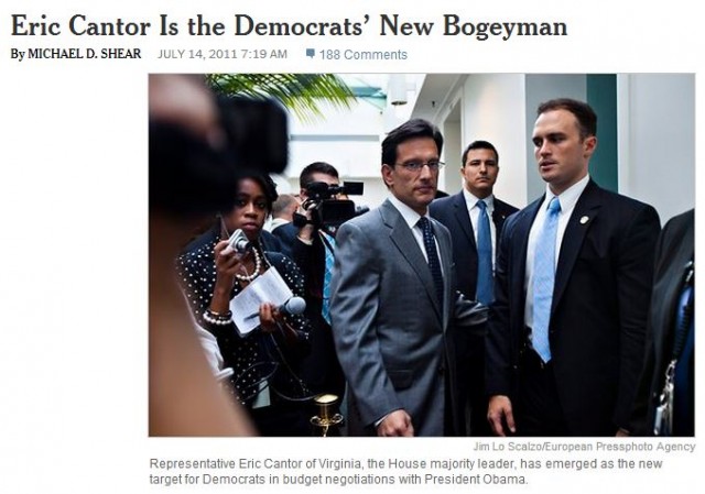 Eric Cantor Democrats New Bogeyman NY Times