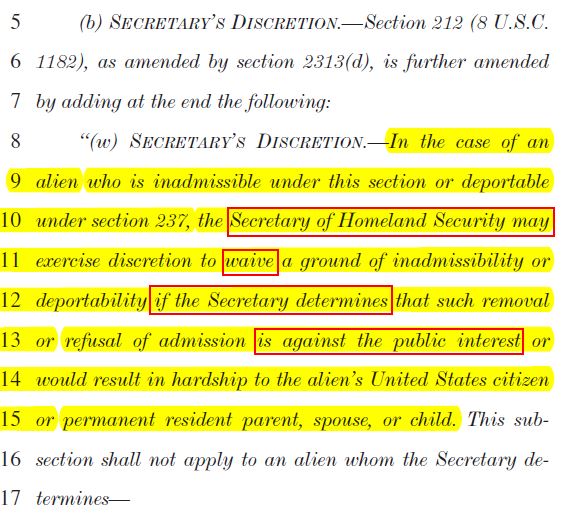 Gang of 8 Immigration Bill Section 3214(b) Discretion of Secretary marked