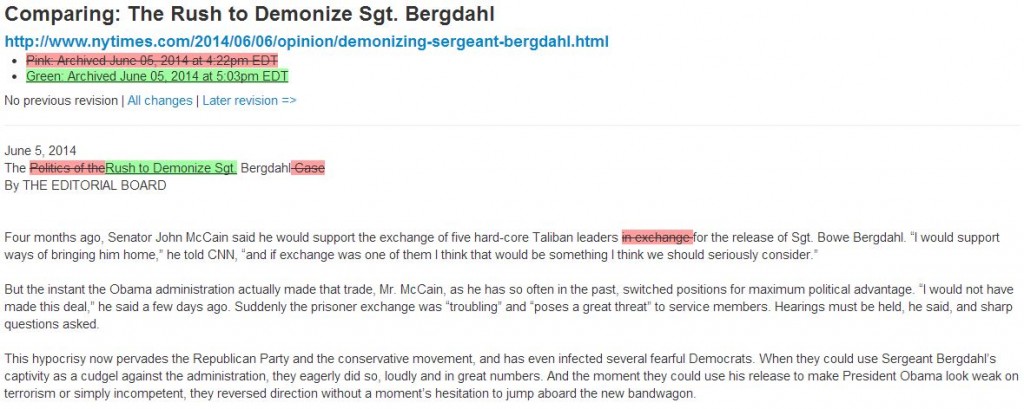 NY Times Rush to Demonize Sgt Bergdahl Archive June 5 2014 5 00 pm