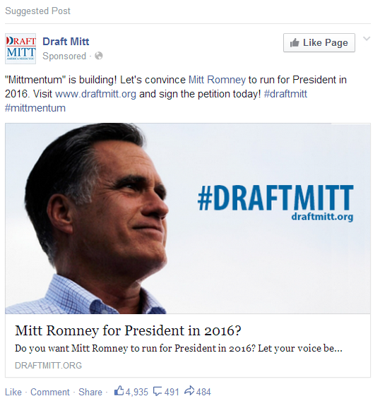 Draft Mitt sponsored ad Facebook