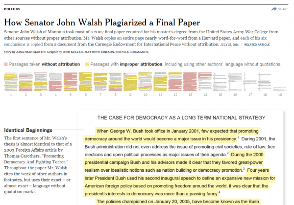 Senator John Walsh NY Times Graphic Plagiarism