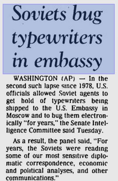 Soviets Bug Typewriters in U.S. Embassy