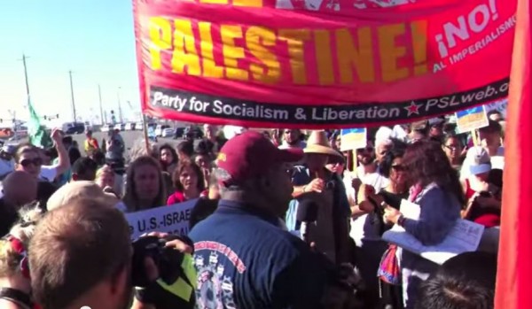 Oakland Block the Boat socialist banner