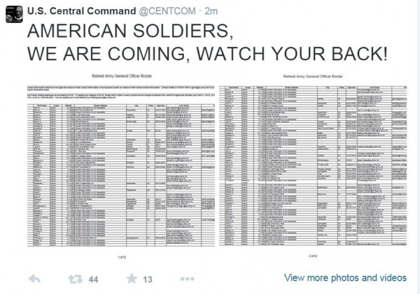 Twitter Centcom Hack American soldiers Watch Your Back