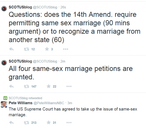 Twitter Supreme Court takes Gay Marriage Cases