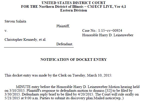 Salaita v. Kennedy - Minute Entry Motion to Dismiss Schedule