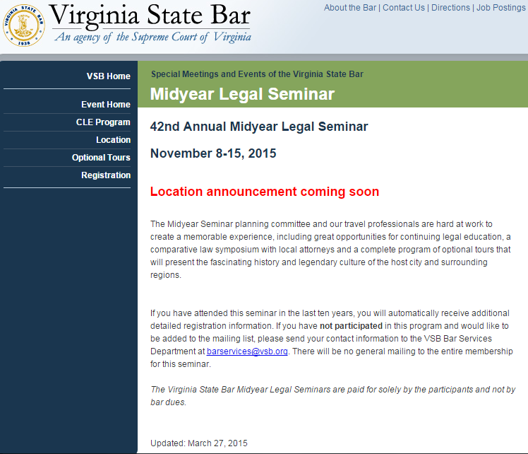 Virginia State Bar Mid Year Legal Seminar Update 3-27-2015