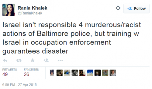 Twitter Baltimore Palestine Rania Khalek Occupation Enforcement