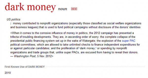 dark money merriam-webster dictionary addition