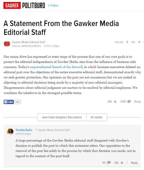 gawker ed staff complaint