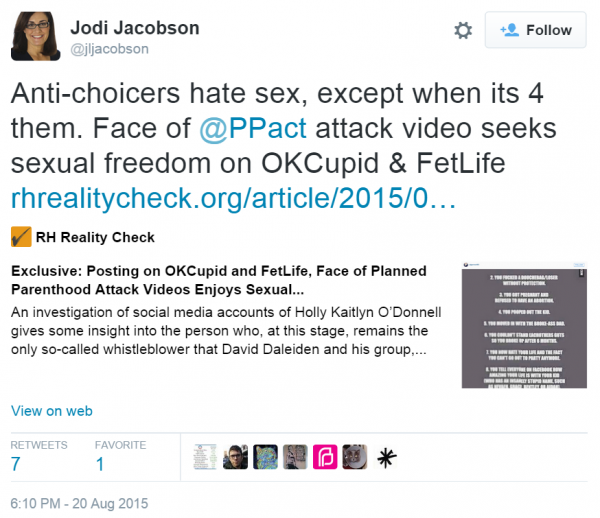 Jodi Jacobson Planned Parenthood Whistleblower sex life twitter