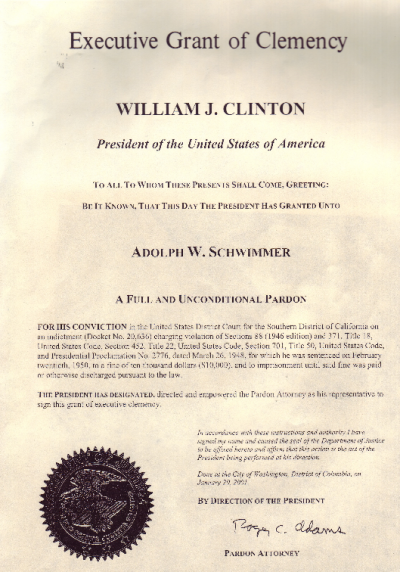 Clinton pardon to Schwimmer