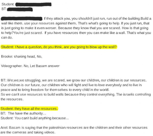 Transcript Bassem Tamimi at Third Grade 3 highlighted