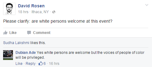 Ithaca Protest Sandra Bland FB Page comment white people welcome