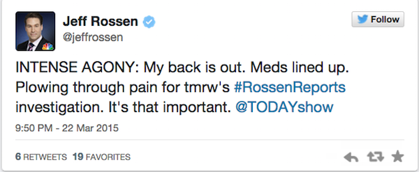 Jeff Rossen NBC Today Show pain meds Tweet 3-22-15