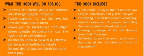 Law of Self Defense back cover bullet points