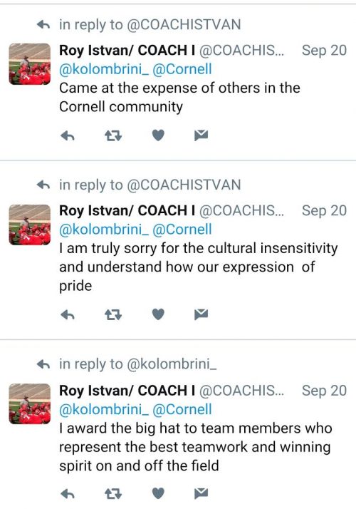 Cornell Coach Sombrero Tweet Apologies