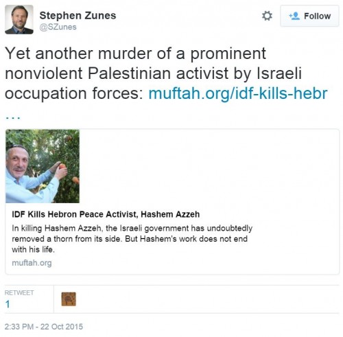 Hashem Azzeh Stephen Zunes Twitter Murder Peace Activist