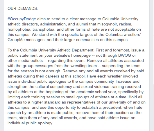 columbia-wrestling-protest-facebook-page-our-demands