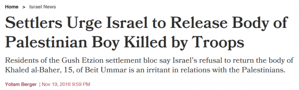 haaretz-headline-settlers-urge-army-to-release-body-of-palestinian-teen