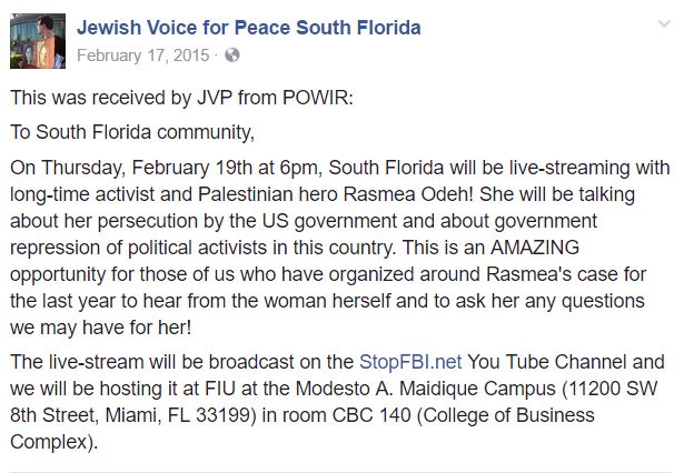 https://www.facebook.com/JVPSouthFlorida/posts/1538572376430300