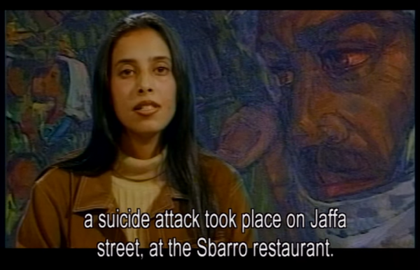 [Ahlam Tamimi announcing Sbarro Pizzeria bombing 2001, via Hot House film]